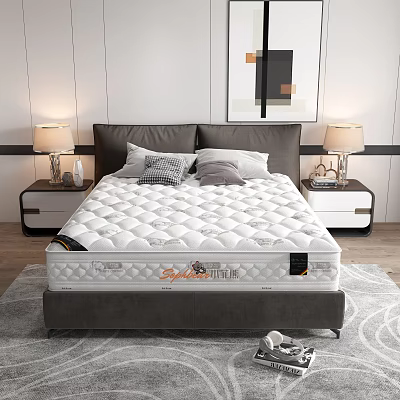Sweet Dream Mattress White Quilted Diamond Pattern In Modern Bedroom With Nightstands And Table Lamps 3d model