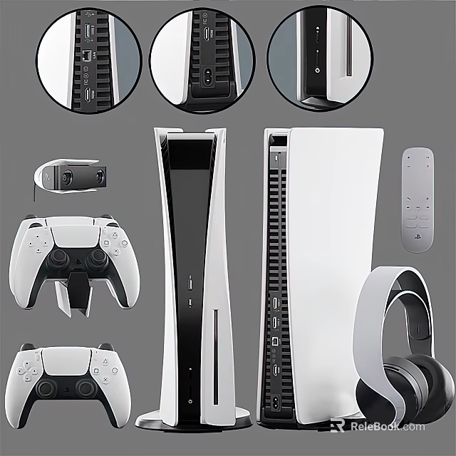 Modern White Entertainment Electronics Set With Game Consoles Controllers Headphones And Remote 3d model 