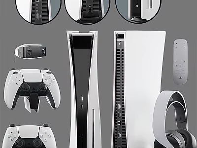 Modern White Entertainment Electronics Set With Game Consoles Controllers Headphones And Remote 3d model