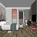 Hotel Guest Room With Comfortable Bed Nightstand TV Modern Decorative Wall And Wooden Floor