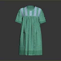 Women's Green Short Sleeve Dress with White Trim and Lace Casual Design