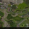 Elegant Residential Garden Landscape With Winding Paths Clear Water Lush Greenery And Vibrant Flower Beds