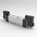 Industrial Pneumatic Solenoid Valve With Silver Body Black End Caps Red Indicators And Circular Ports