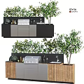 Modern Kitchen Appliances With Wooden Gray Cabinets Island Grill Sink And Olive Trees
