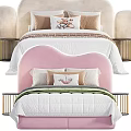 Modern Double Bed Collection With Upholstered Headboards Decorative Pillows And Throw Blankets 3d model