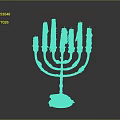 Seven Branch Golden Candelabra With White Textured Candles And Ornate Base
