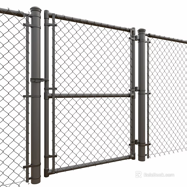 Sturdy Metal Chain Link Fence With Posts And Outdoor Gate Structure 3d model