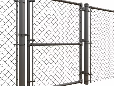 Sturdy Metal Chain Link Fence With Posts And Outdoor Gate Structure 3d model