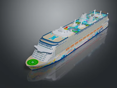 Luxury Cruise Ship Featuring Multiple Decks Green Lawn Area Modern Design And Blue Decor 3d model