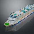 Luxury Cruise Ship Featuring Multiple Decks Green Lawn Area Modern Design And Blue Decor