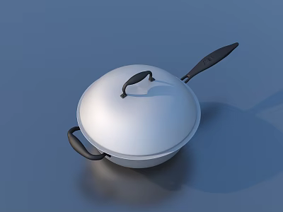 Stainless Steel Cooking Pan With Lid And Black Handles For Home Kitchen Use 3d model