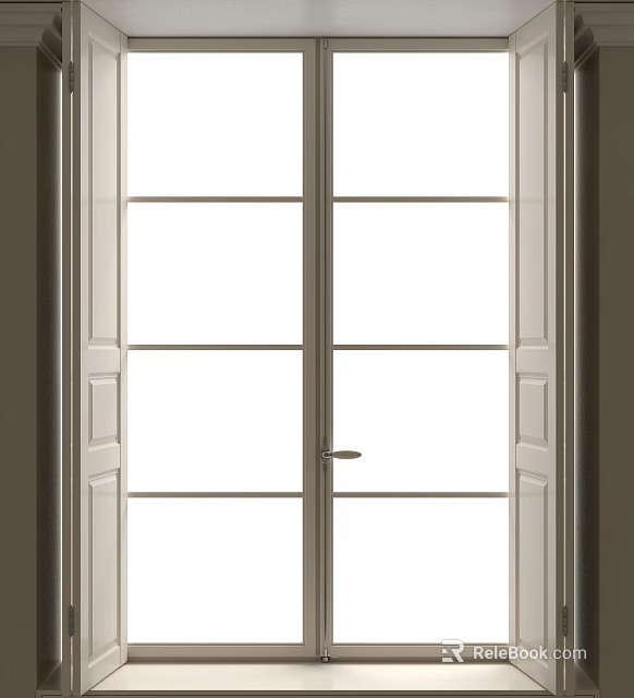 Modern White Casement Window With Grid Grilles And Metal Handle 3d model 