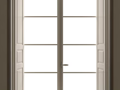 Modern White Casement Window With Grid Grilles And Metal Handle 3d model