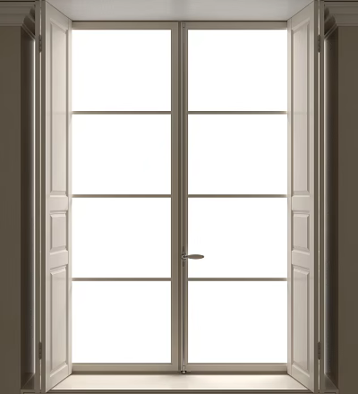 Modern White Casement Window With Grid Grilles And Metal Handle 3d model