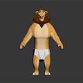Muscular Cartoon Lion Character Standing Wearing White Briefs 3D Model Design
