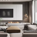 Modern Living Room Interior Design With TV Wall Sofa Area Rug And Fireplace