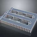 Modern Multi Story Rectangular Building 3D Model With Flat Roof Courtyard And Windows