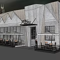 Spring Bar Exterior With Modern Geometric Design Outdoor Seating And Umbrellas