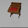 Traditional Wooden Desk With Red Top Surface And Layered Drawer Design