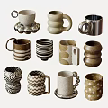 Stylish Coffee Mugs With Various Patterns And Unique Shapes For Home Decor 3d model