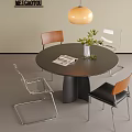 Modern Round Dining Table and Chairs Set with Transparent and Wooden Back Chairs Green Plant