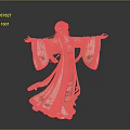 Woman Wearing Traditional Light Robe With Floral Patterns And Green Accents In Dancing Pose