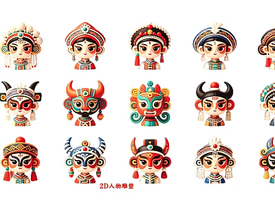 20 Traditional Character Models With Colorful Headdresses And Ethnic Patterns 3d model