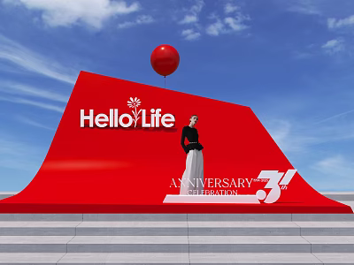 HelloLife 33rd Anniversary Interactive Area With Red Balloon And Woman Figure 3d model