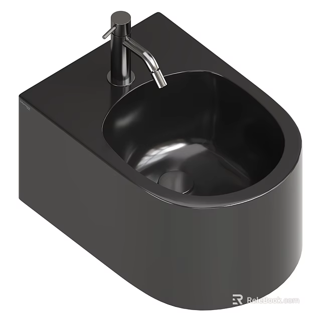 Modern Black Bathroom Washbasin With Sleek Smooth Surface And Chrome Faucet Design 3d model 
