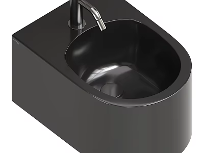 Modern Black Bathroom Washbasin With Sleek Smooth Surface And Chrome Faucet Design 3d model