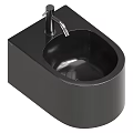 Modern Black Bathroom Washbasin With Sleek Smooth Surface And Chrome Faucet Design