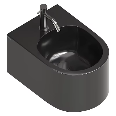Modern Black Bathroom Washbasin With Sleek Smooth Surface And Chrome Faucet Design 3d model