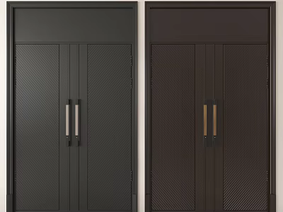 Modern Double Doors with Metal Handles in Black and Dark Brown Finish 3d model