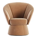 Elegant Modern Single Sofa Brown Velvet Upholstered Curved Armrests Round Base Design