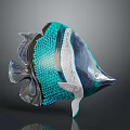 Artistic Teal Black And White Fish Sculpture With Scaly Texture Design