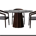 Modern Dining Table Set With Marble Tabletop And Wooden Armrest Chairs 3d model