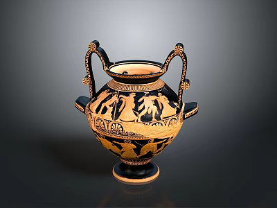 Ancient Greek Amphora Sculpture Carving With Intricate Figure Motifs And Decorative Handles 3d model