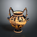 Ancient Greek Amphora Sculpture Carving With Intricate Figure Motifs And Decorative Handles