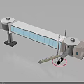 Industrial Machinery Structure With White Main Body Blue Panels Circular Tops Connecting Platform And Ladder