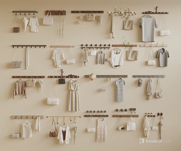 Practical Wall Mounted Hooks Organizing Hanging Clothes Bags Hats And Accessories 3d model 