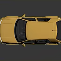 Golden Hatchback Car With Black Stripes And Silver Rims On Reflective Surface