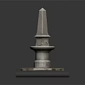 Stone Obelisk Landscape Component with Hexagonal Base and Square Platform on Grass and Stone Ground 3d model