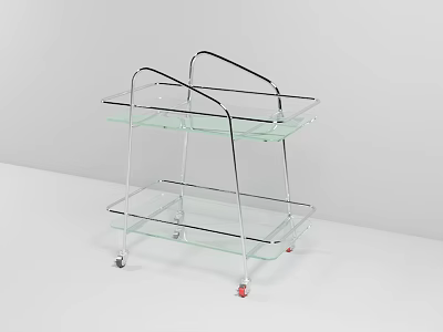 Modern Glass Trolley With Metal Frame And Two Glass Shelves On Wheels 3d model