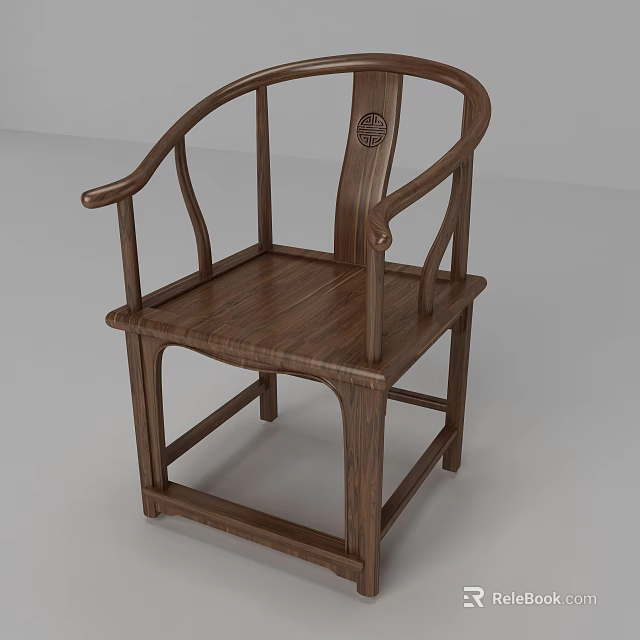 Traditional Chinese Wooden Armchair With Curved Armrests And Circular Backrest Design 3d model 