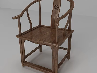 Traditional Chinese Wooden Armchair With Curved Armrests And Circular Backrest Design 3d model
