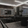 Modern Living Dining Room Design With Gray Sofa Round Coffee Table Dining Chairs And Pendant Lights