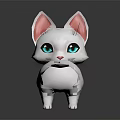 Cute White Cat Character Design 3D Model With Pink Ears And Blue Eyes