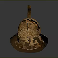 Ancient Golden Decorative Helmet With Protective Mesh Face Guard And Crest 3d model