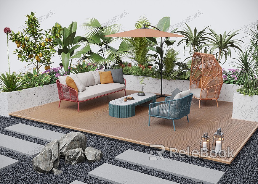 Garden landscape flower pool outdoor sofa landscape plants model