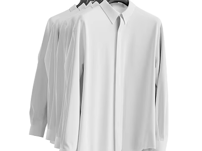 Multiple White Long Sleeve Shirts Hanging On Hangers For Daily Wear 3d model
